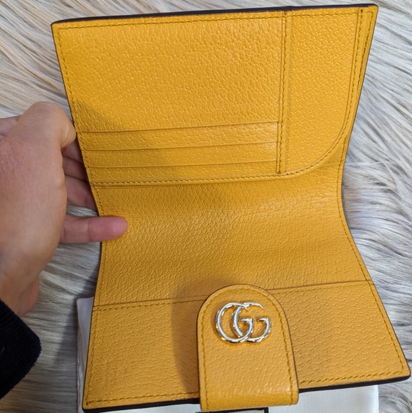 COPY - GUCCI Yellow Leather GG Coated Canvas Flora Print Ophidia Passport Holder